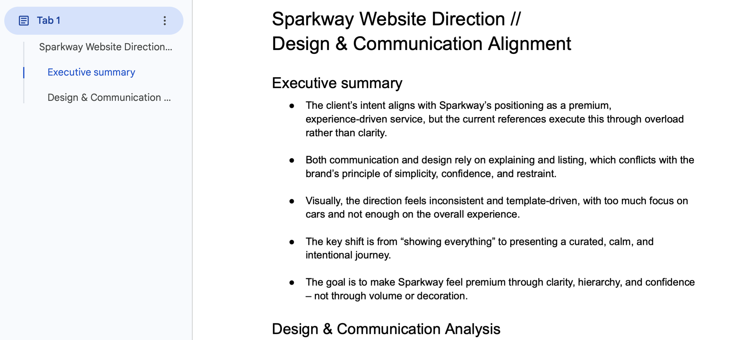 Sparkway design and communication direction defining premium through clarity and restraint