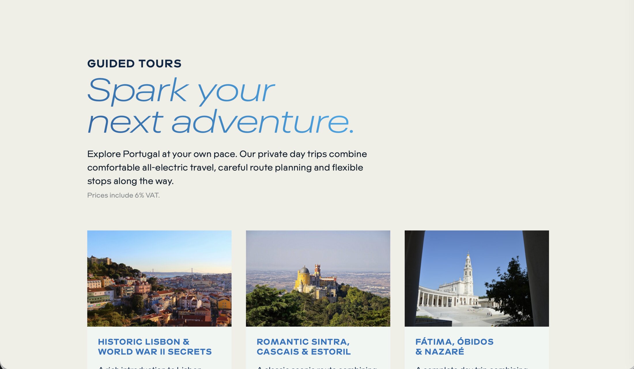 Sparkway guided tours content in English in light mode