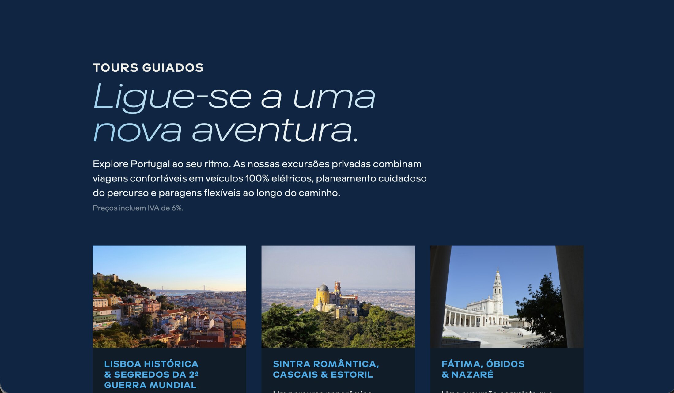 Sparkway guided tours content in European Portuguese in dark mode